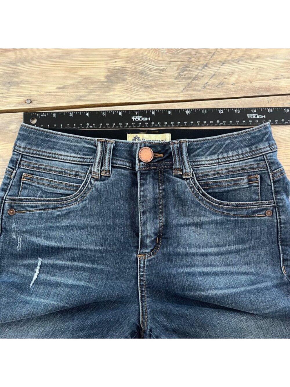 Democracy Denim Frayed Hem Bermuda Shorts Womens 6 Dark Wash - Picture 6 of 8